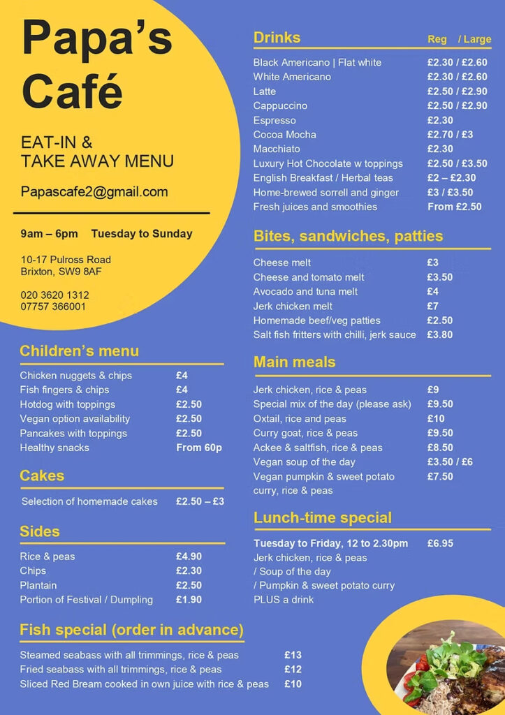 Papa's Park Menu